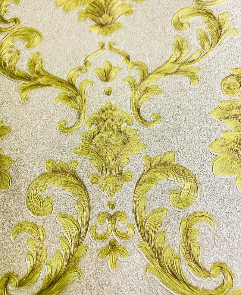 Excel Damask Design, Golden Color Wallpaper Roll for Covering Living Room, Bedroom Walls 57 Sqft