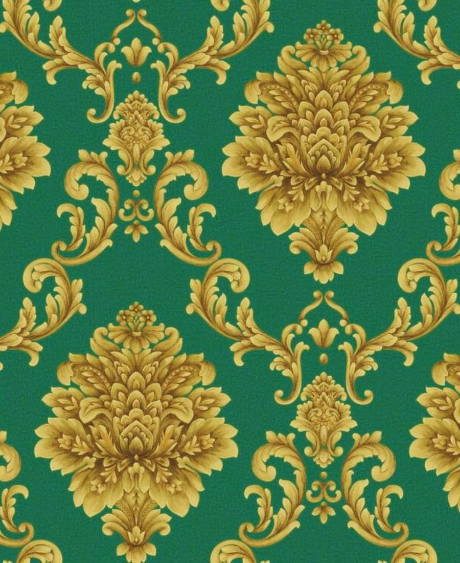 Excel Golden Damask Design Green Background Wallpaper Roll for Covering Living Room, Bedroom Walls 57 Sqft