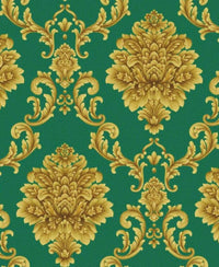 Excel Golden Damask Design Green Background Wallpaper Roll for Covering Living Room, Bedroom Walls 57 Sqft