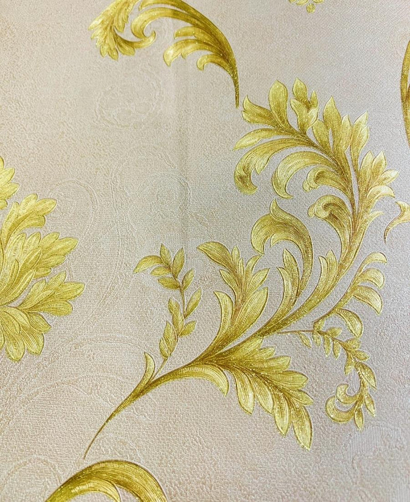 Excel Biba Design Beige Damask Golden Wallpaper Roll for Covering Living Room, Bedroom Walls 57 Sqft
