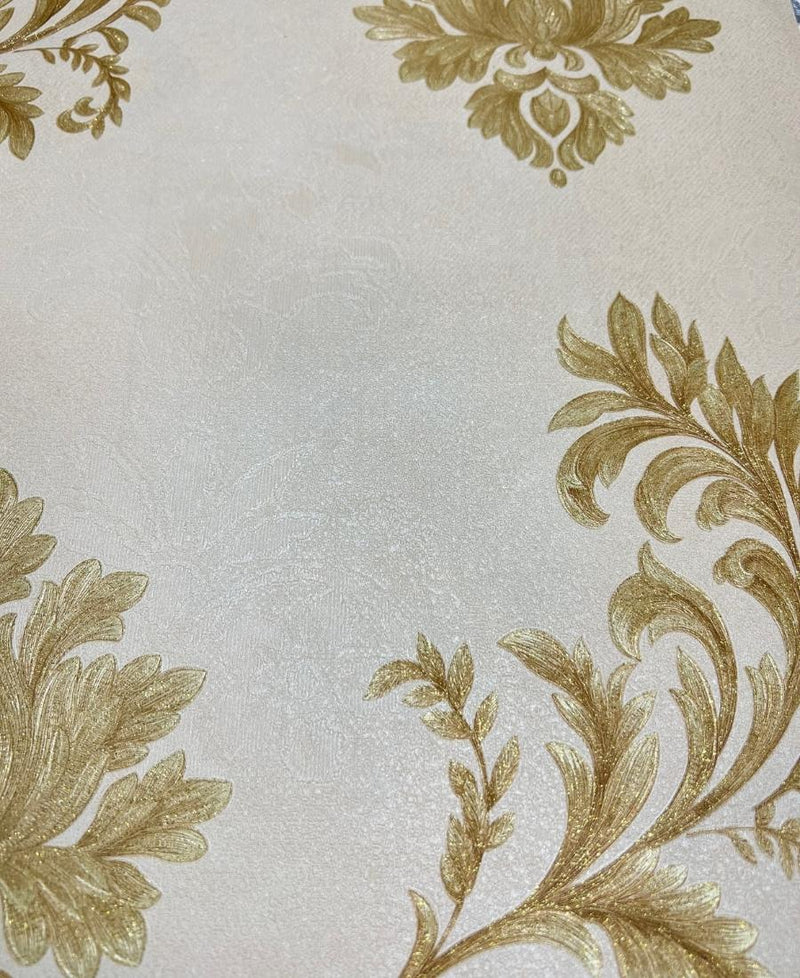 Excel Golden Damask Cream Color Wallpaper Roll for Covering Living Room, Bedroom Walls 57 Sqft