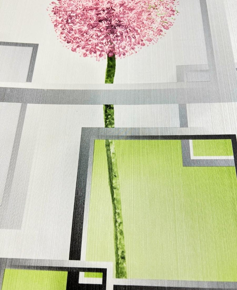 Excel 3D Geometric Design Green & Pink Color Wallpaper Roll for Covering Living Room, Bedroom Walls 57 Sqft