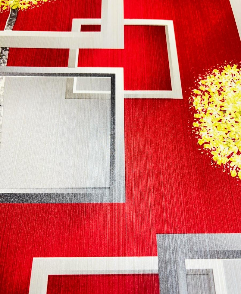 Excel 3D Geometric Design Red Color Wallpaper Roll for Covering Living Room, Bedroom Walls 57 Sqft