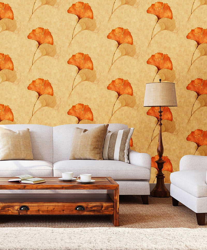 Floral Classic 3D Orange Color Copper Wallpaper Roll for Wall Covering Living Room, Bedroom Wall Cosmos