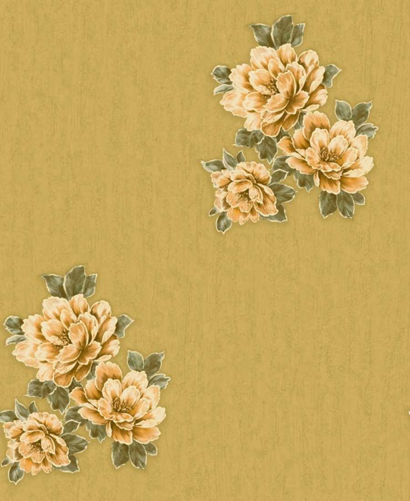 Floral Beige Yellow Embossed Wallpaper