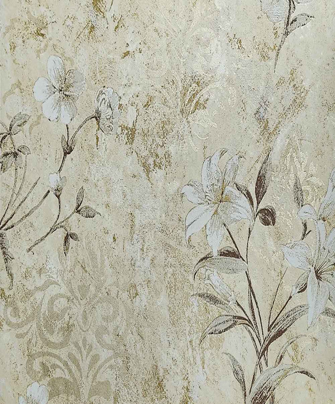 Beautiful Floral Beige Texture Golden Foil Lison STC Wallpaper Decor