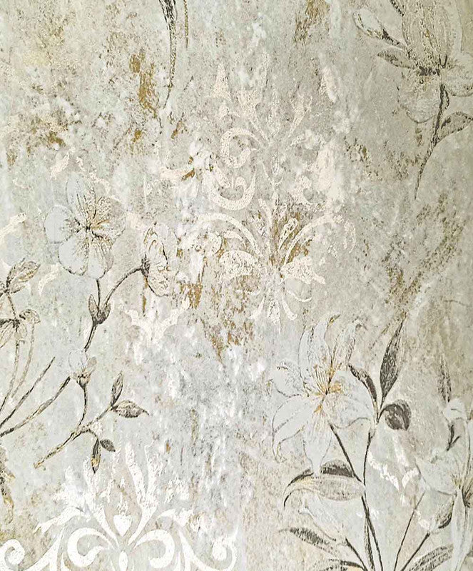 Beautiful Floral Gray Texture Golden Foil Lison STC Wallpaper Decor
