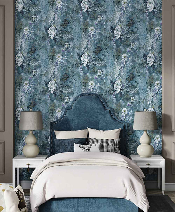 Canvas Blue Floral Premium Design Wallpaper For Wall
