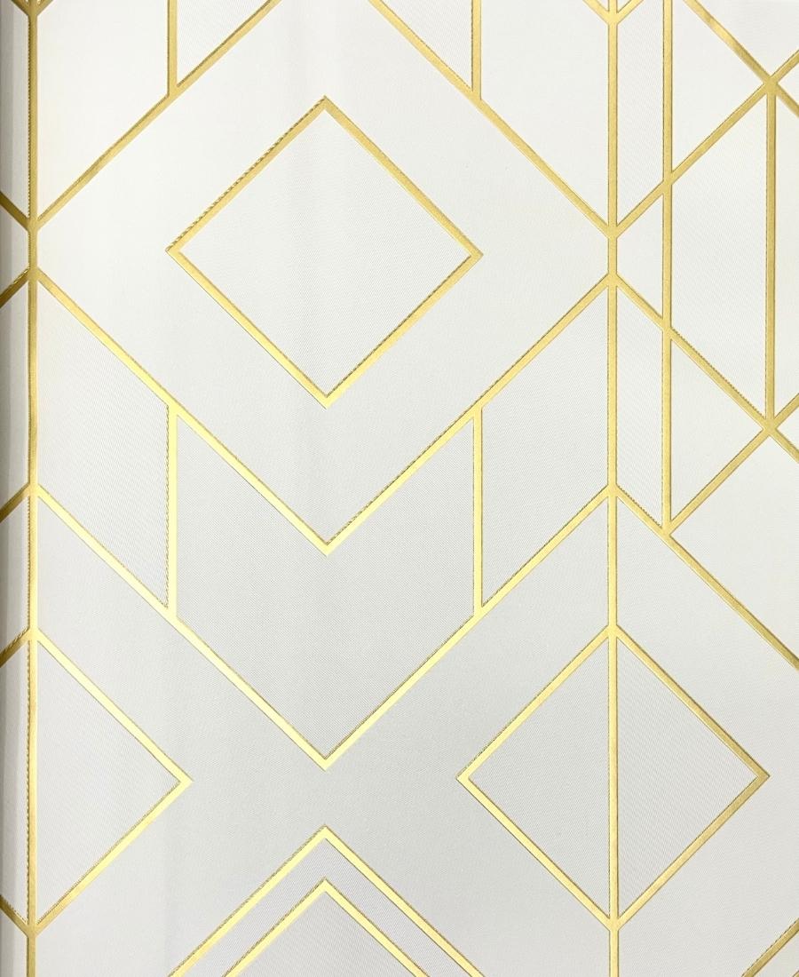 Cyan blue golden stripe geometric design wallpaper FE3032