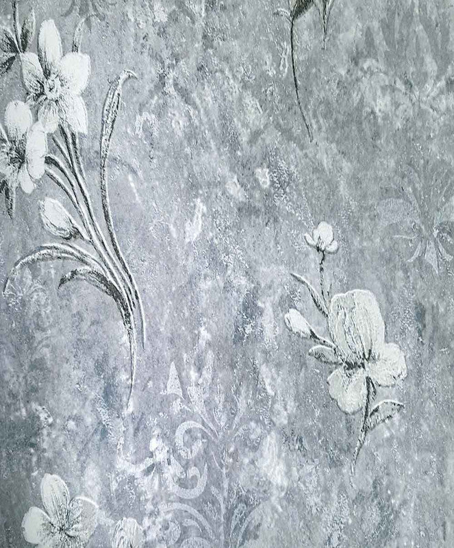 Damask Floral Silver Foil Wallpaper for Interior Wall