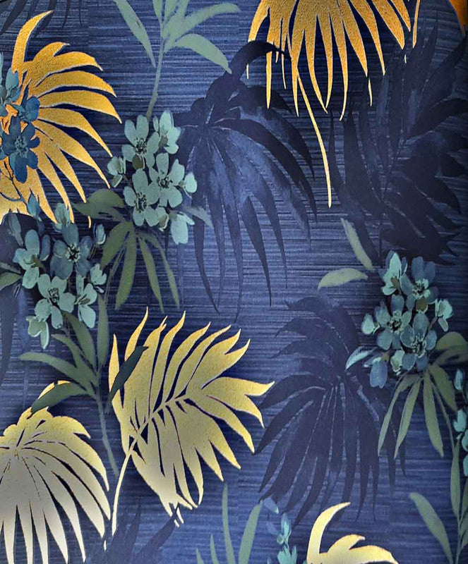 Floral Blue Golden Premium Lisbon STC Wallpaper Roll for Wall Interior