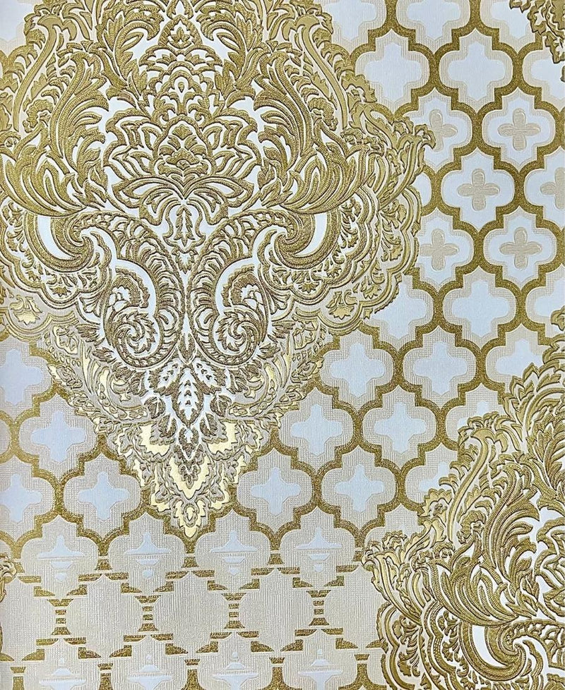 Golden Cream Damask Design Wallpaper for wall FE3062
