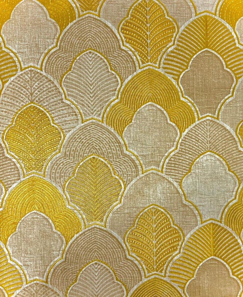 Golden Serenity Damask Cream & Yellow Modern Wallpaper FE3023