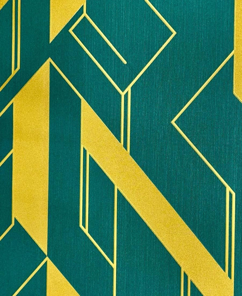 Green Geometric Golden Mix Wallpaper FE3071