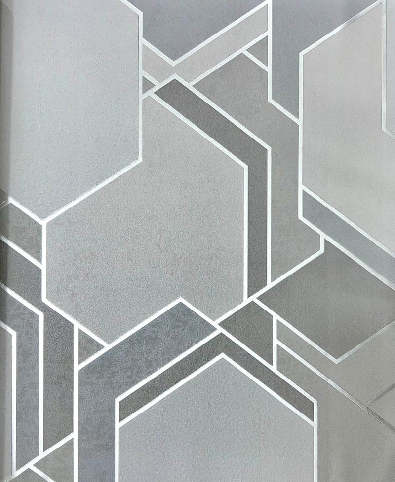 Hexagon Design Silver Gray Colour Wallpaper for wall FE3113