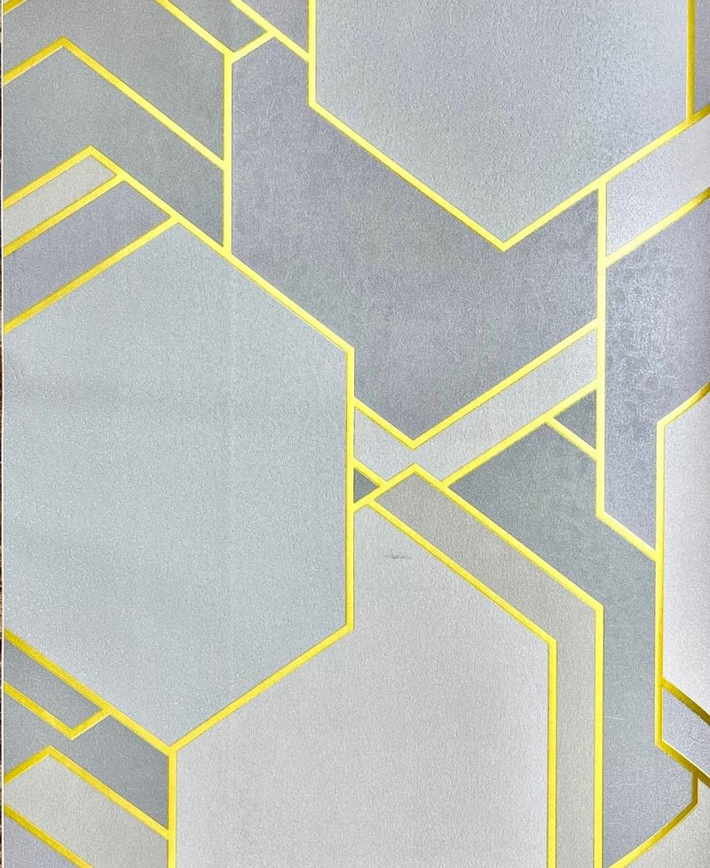 Hexagon Golden Stripe Gray Colour Wallpaper for Wall FE3111
