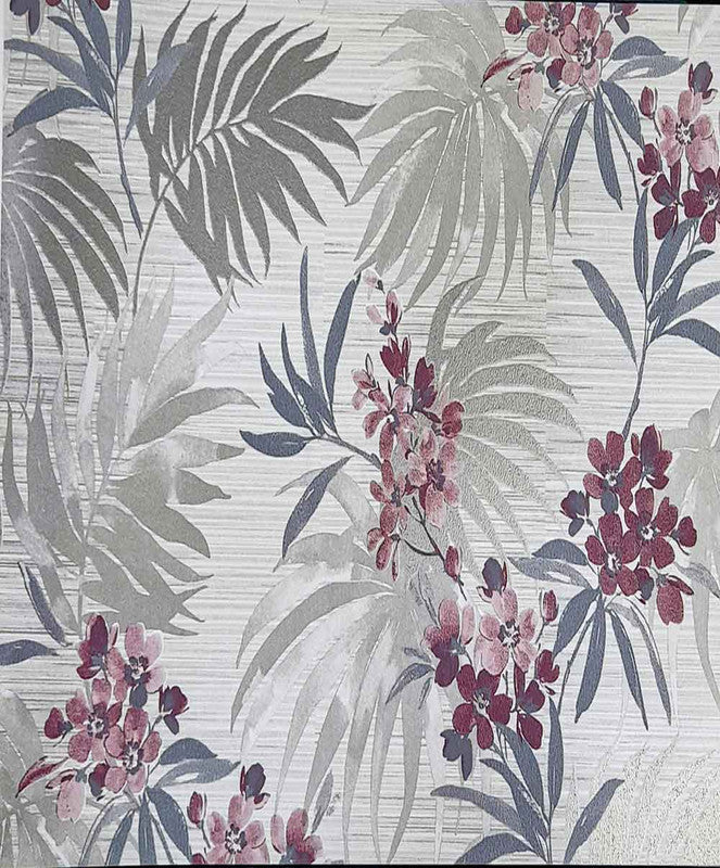 Pink Floral Gray Textured Wallpaper for Wall. Roll Size 57 Sq.ft.