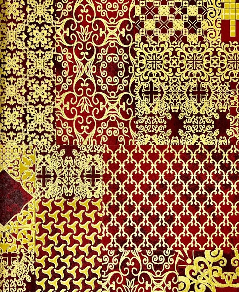Red Colour Golden Texture Wallpaper for Wall FE3123
