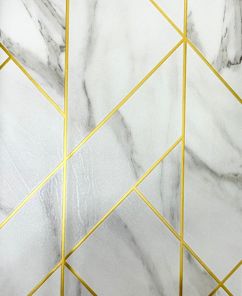 Regal Gleam Cream & Golden Stripe Geometric Wallpaper FE3012