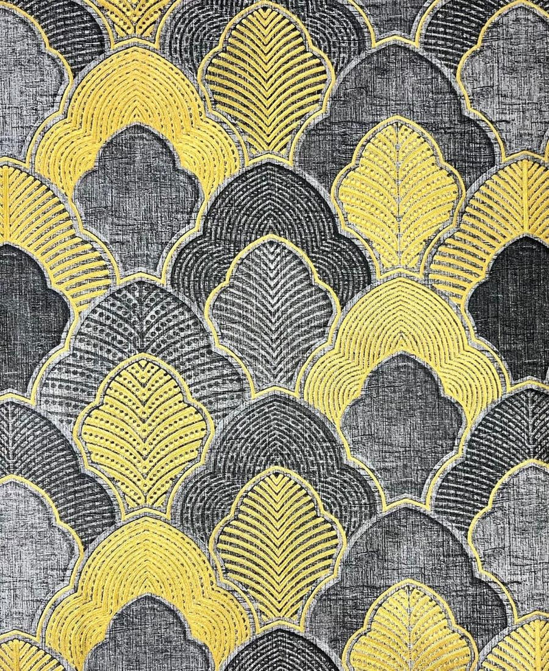 Revitalize Your Space with Gray Yellow Damask Modern Design Wallpaper FE3025