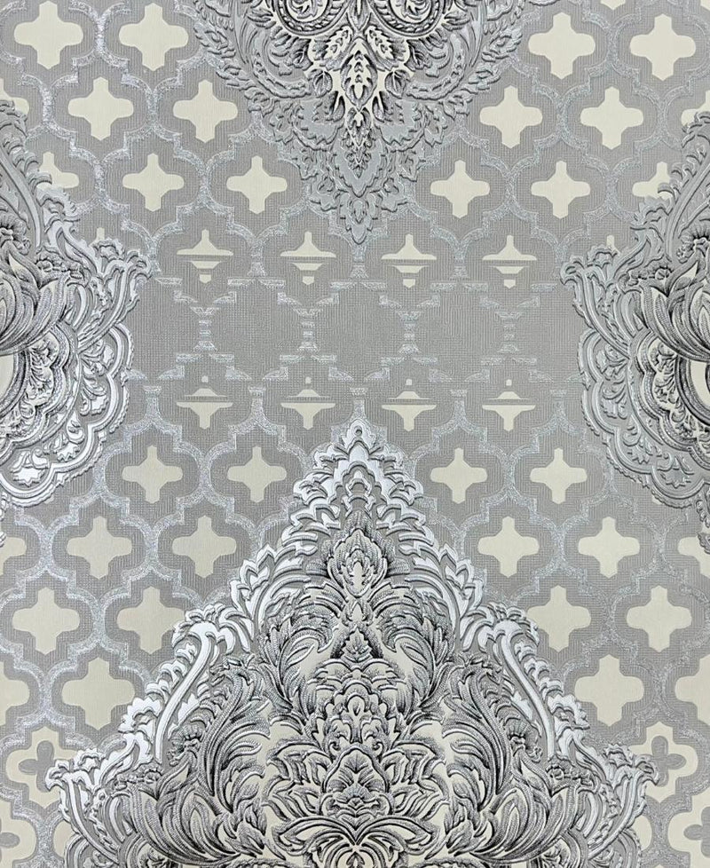 Silver Gray Damask Design Wallpaper for wall FE3063