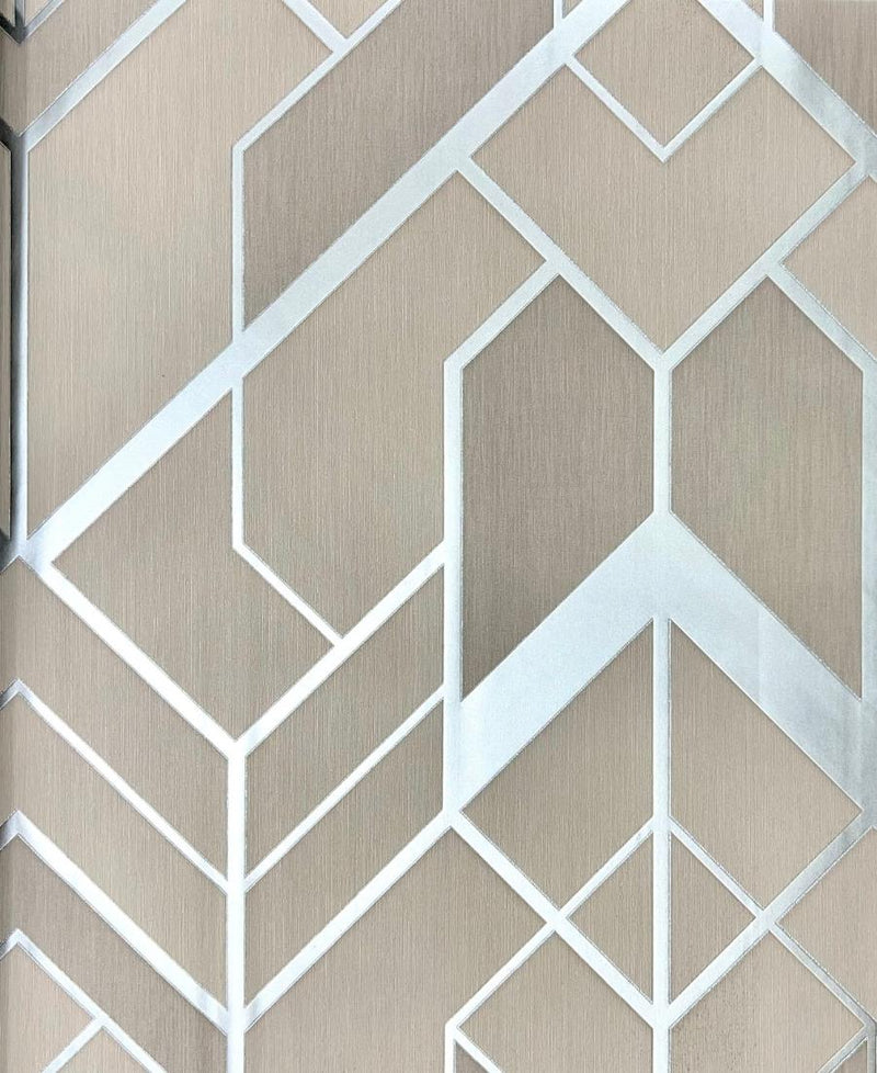 Silver Stripe Geometric Cream Color Wallpaper FE3082