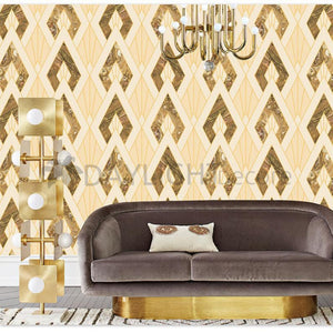 Cream & Golden Geometric Design Wallpaper Roll for Wall Covering Living Room, Bedroom Wall Tejas