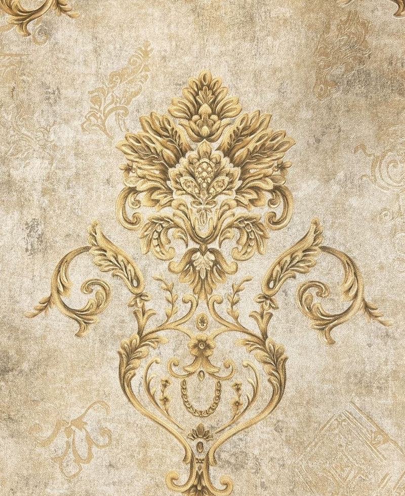 Yellow Beige Damask Modern Design Wallpaper Roll for Wall Covering Living Room, Bedroom Wall Tejas